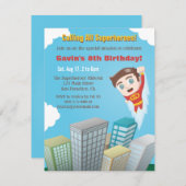 Flying Superheld Boy Birthday Party Invitations Kaart (Voorkant / Achterkant)