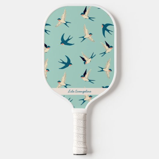 Flying Swallow Aqua Blue Aangepaste naam Pickleball Paddle (Voorkant)