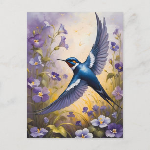 Flying Swallow Field van Violet Bloemen Briefkaart