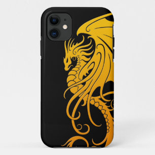 Flying Tribal Dragon - geel op zwart iPhone 11 Hoesje