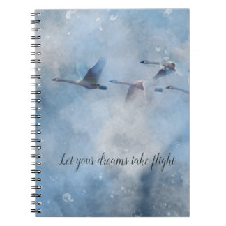 Flying Tundra Swans Artistic Blue Background Foto Notitieboek