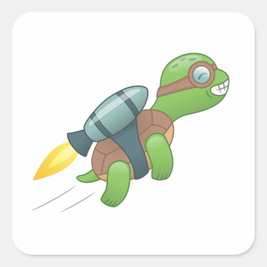 Flying Turtle with a Jetpack Vierkante Sticker (Voorkant)