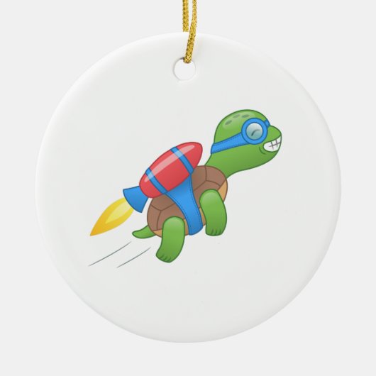 Flying Turtle with a Red Jetpack Ceramic Ornament (Voorkant)
