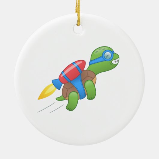 Flying Turtle with a Red Jetpack Ceramic Ornament (Achterkant)