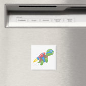 Flying Turtle with a Red Jetpack Magnet Magneet (Insitu (Vaatwasser))