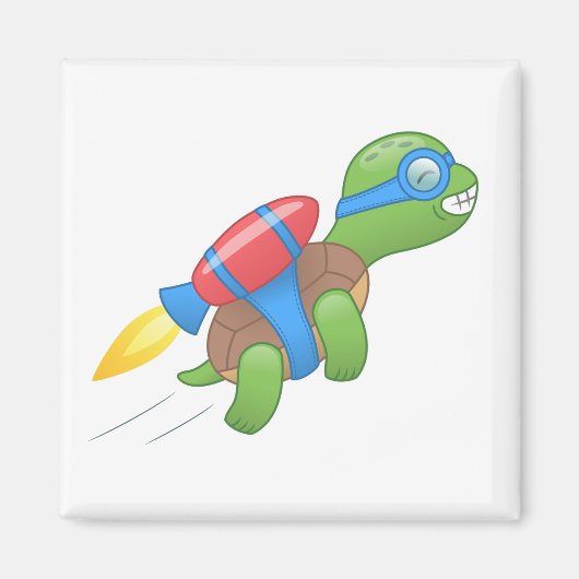 Flying Turtle with a Red Jetpack Magnet Magneet (Voorkant)