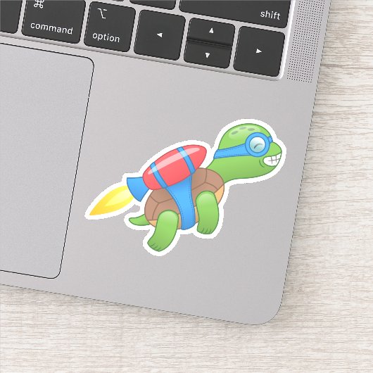 Flying Turtle with a Red Jetpack Sticker (Detail)