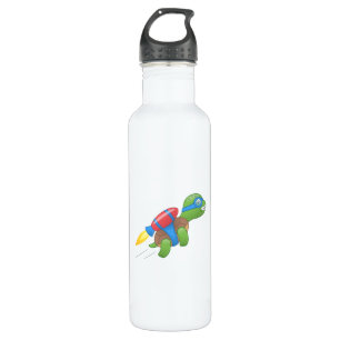 Flying Turtle with a Red Jetpack Waterfles