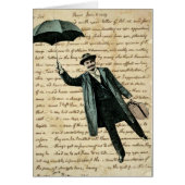 Flying Umbrella Man  Handwriting Note Card (Voorkant)