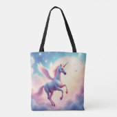 Flying Unicorn Bright Rainbow Clouds Illustration  Draagtas (Achterkant)