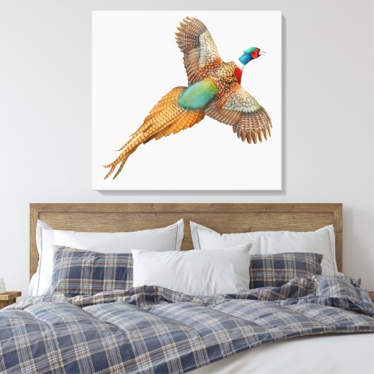 Flying Wild Ringneck Fazant Verpakt Canvas (Insitu (Slaapkamer))