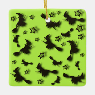 Flying witch among stars at Halloween night 3D Keramisch Ornament