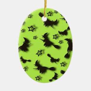 Flying witch among stars at Halloween night 3D Keramisch Ornament