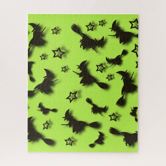 Flying witch among stars at Halloween night 3D Legpuzzel (Verticaal)