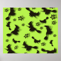 Flying witch among stars at Halloween night 3D