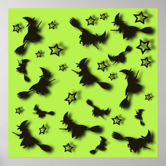 Flying witch among stars at Halloween night 3D Poster (Voorkant)