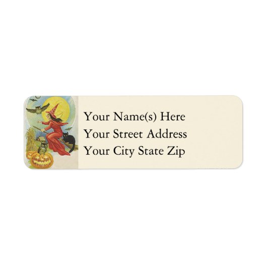 Flying Witch and Owls  Halloween Etiket (Voorkant)