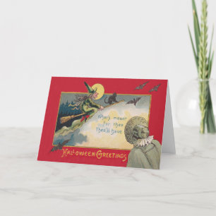 Flying Witch Black Cat Bat Full Moon Kaart