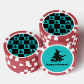 Flying Witch Black & Teal Checkered Poker Chips (Opstapeling)