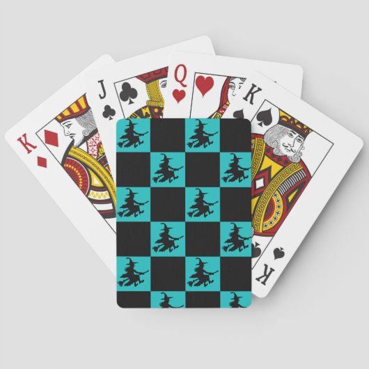Flying Witch Black & Teal Checkered Pokerkaarten (Achterkant)