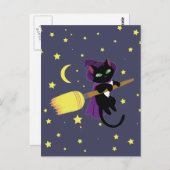 Flying Witch Cat Briefkaart (Voorkant / Achterkant)