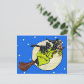 Flying Witch Cat Moon Stars Briefkaart (Staand voorkant)