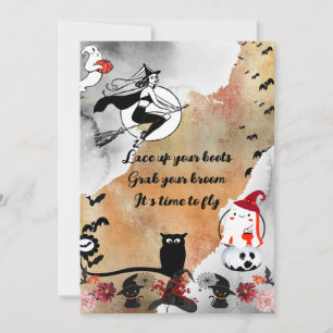 Flying Witch Full Moon Black Cats Spooky Halloween Feestdagenkaart