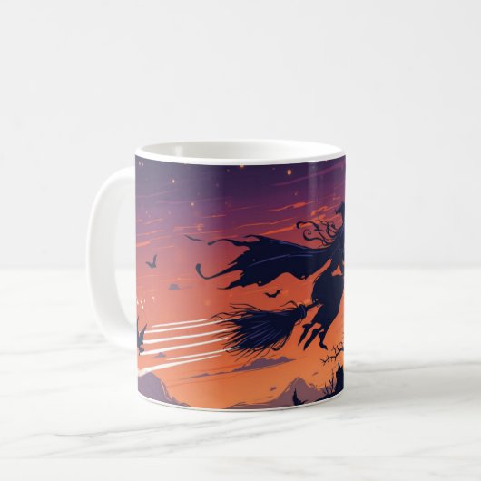 Flying Witch Mug | Classic Halloween Coffee Cup (Devant gauche)