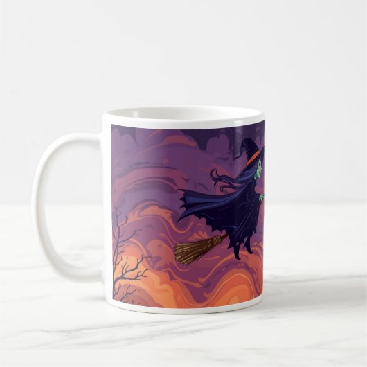 Flying Witch Mug | Classic Halloween Coffee Cup (Gauche)