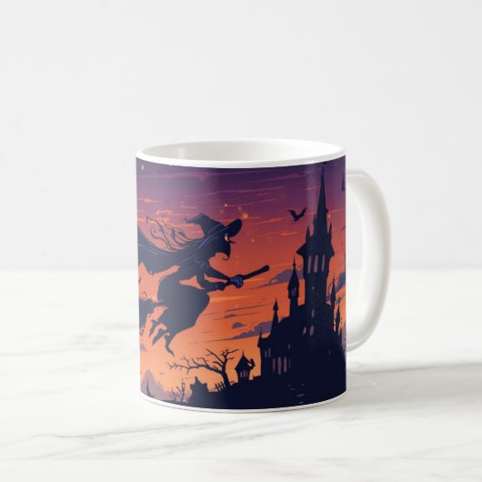 Flying Witch Mug | Classic Halloween Coffee Cup Koffiemok (Voorkant rechts)