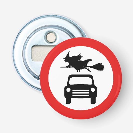 Flying Witch Road Sign Button Flesopener (Voorkant)