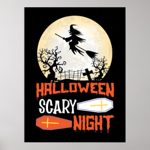 Flying Witch Spooky Halloween Night Poster