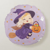 Flying Witch with Pumpkin Round Pillow Rond Kussen (Voorkant)