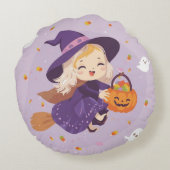 Flying Witch with Pumpkin Round Pillow Rond Kussen (Achterkant)