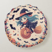 Flying Witch with Pumpkins Round Pillow Rond Kussen (Achterkant)