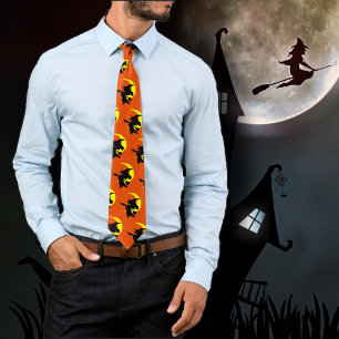 Flying Witches Pattern Oranje Halloween stropdas