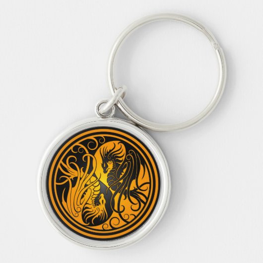 Flying Yin Yang Dragons - geel en zwart Sleutelhanger (Voorkant)