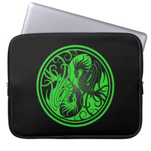 Flying Yin Yang Dragons - groen en zwart Laptop Sleeve
