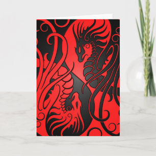 Flying Yin Yang Dragons - red and black Kaart
