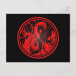 Flying Yin Yang Dragons - rood en zwart Briefkaart
