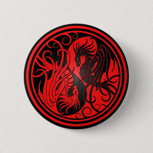 Flying Yin Yang Dragons - rood en zwart Ronde Button 5,7 Cm