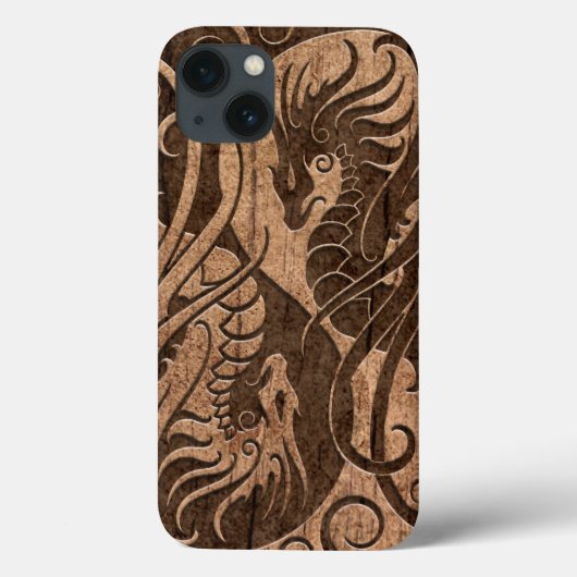 Flying Yin Yang Dragons with Wood Grain Effect Case-Mate iPhone Case (Achterkant)
