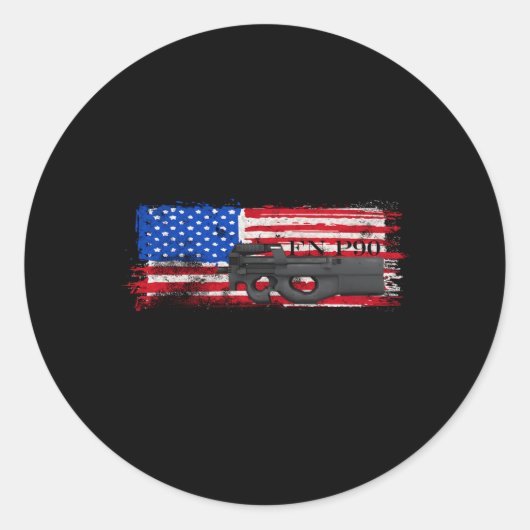 Fn P90 Personal Defence Weapon Sub Pistool Machine Ronde Sticker (Voorkant)