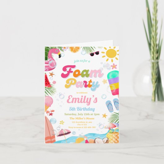 Foam verjaardagsfeestje uitnodigen, Summer Beach P (Voorkant)
