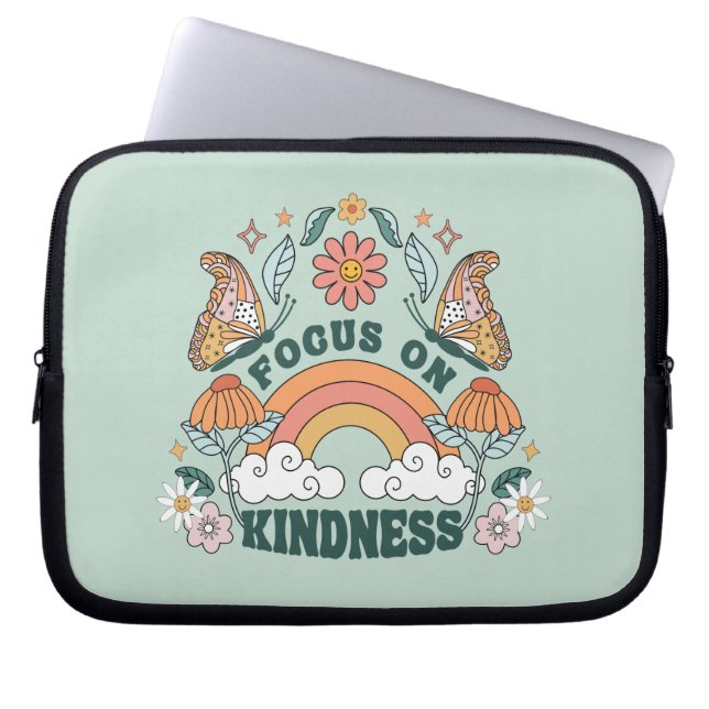 Focus op Kindness Groovy Graphic Laptop Sleeve (Voorkant)