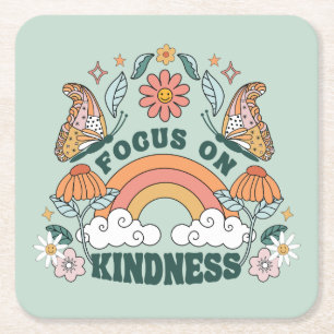 Focus op Kindness Groovy Graphic Vierkante Kartonnen Onderzetter
