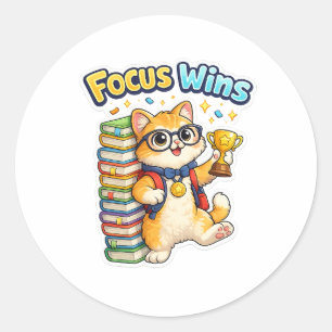 Focus wint sticker van knappe studiekat