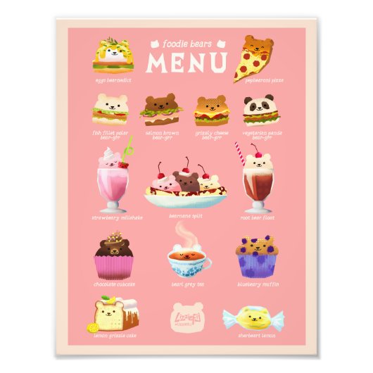 Fodie beren menu art print foto afdruk (Voorkant)