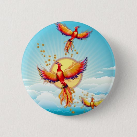 Foenix Fire Bird Rising Ronde Button 5,7 Cm (Voorkant)