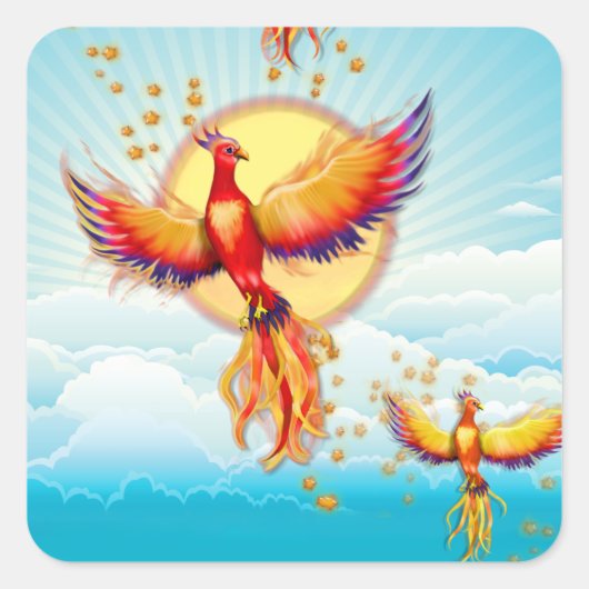 Foenix Fire Bird Rising Vierkante Sticker (Voorkant)